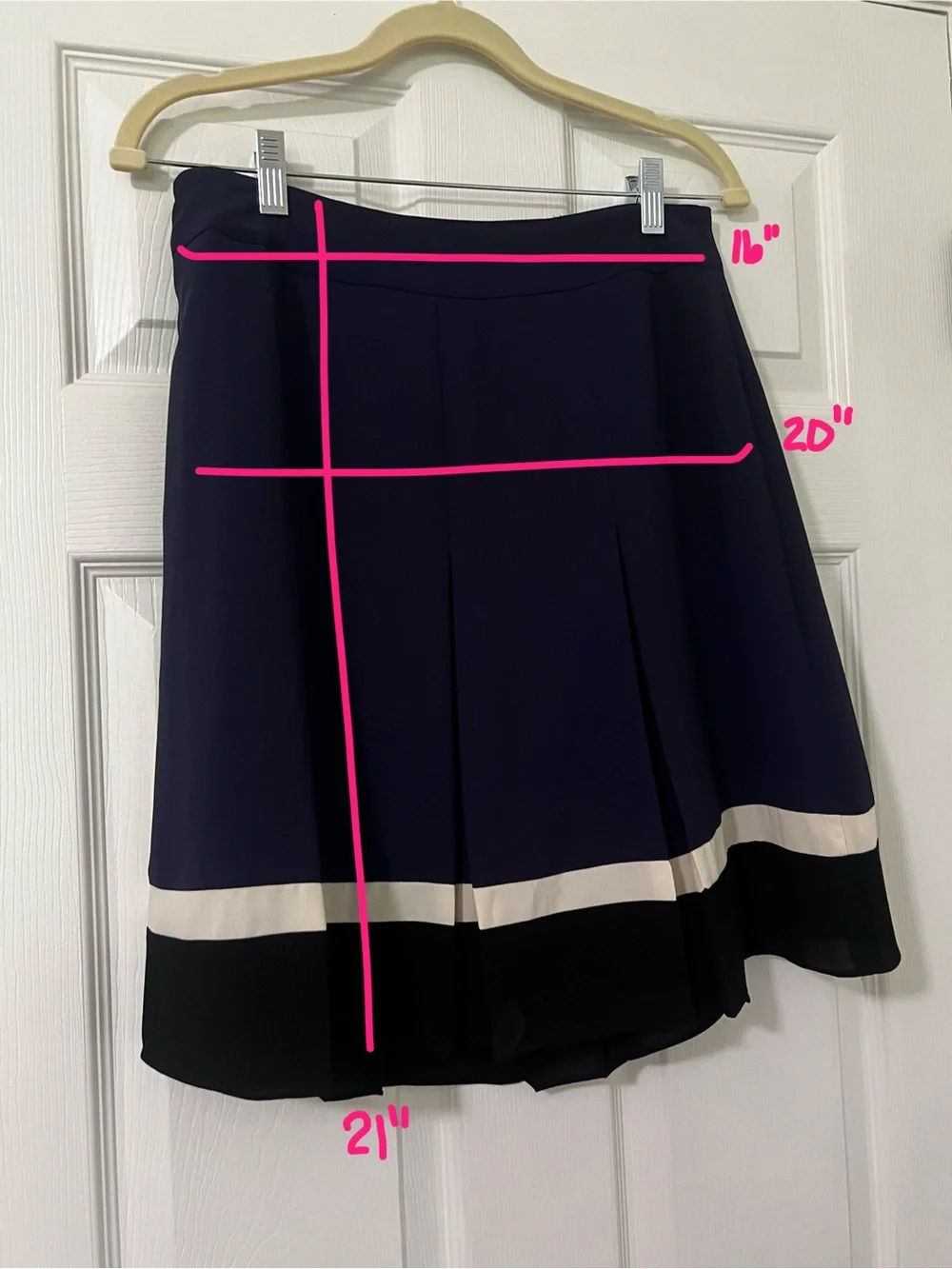 Anne Klein Women’s 8 Navy Colorblock Chiffon Polyester Pleated Lined Zip Skirt